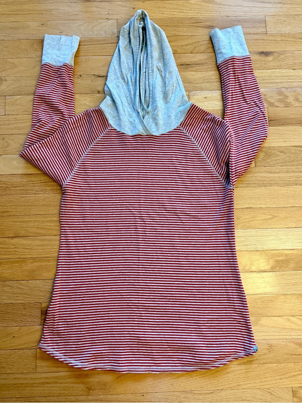Eddie Bauer Red & Oatmeal Striped Hooded Pullover Womens XL